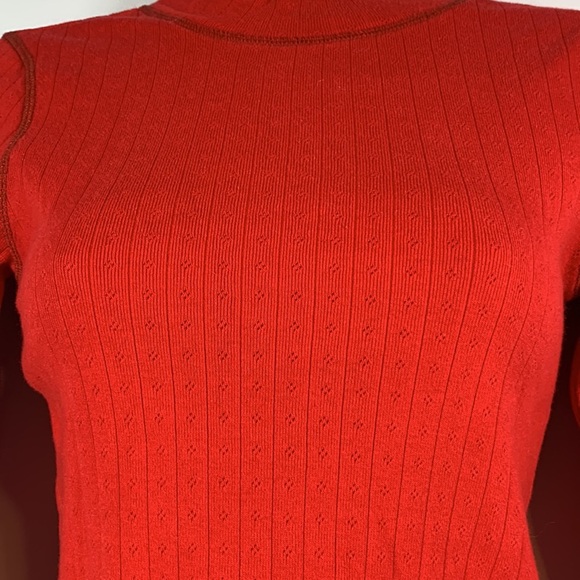 American eagle size small red mock neck long sleeve crop tshirt pointelle knit - Picture 2 of 9